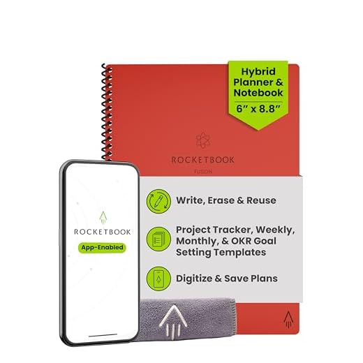 Rocketbook Planner & Notebook, Fusion : Reusable Smart Planner & Notebook | Improve Productivity with Digitally Connected Notebook Planner | Dotted, 6" x 8.8", 42 Pg, Atomic Red