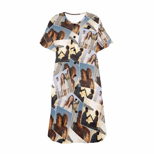 Custom Sleep Gown for Women Personalized Funny Face Moo Moos Pajamas Nightgown Short Sleeve Sleepwear Nightshirts4