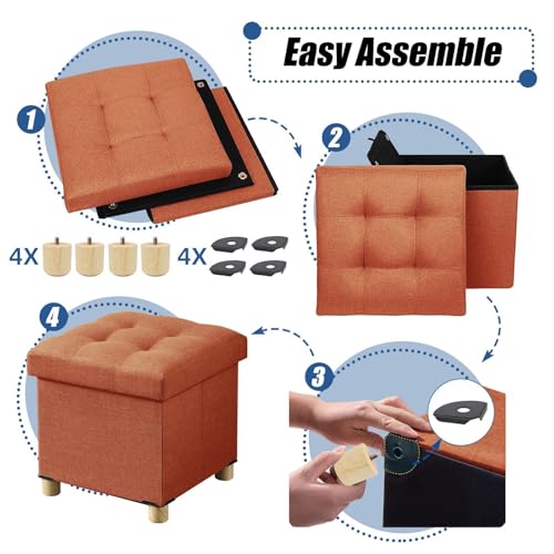 Image of BRIAN & DANY 15 Inches Ottoman with Storage, Square Small Storage Ottoman Foot Rest with Legs, Ottomans Foot Stool for Dorm, Living Room, Entryway (Burnt Orange)