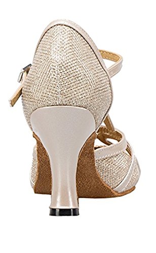 TDA Womens Mid Heel Champagne PU Leather Salsa Tango Ballroom Latin Party Dance Shoes CM101 7 M US - Thumbnail 3