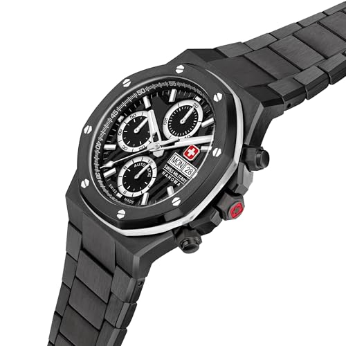 Image of Swiss Military Hanowa Damask Legends Iron Black Round Dial Swiss Made Automatic Watch for Men | SMWGL0007030