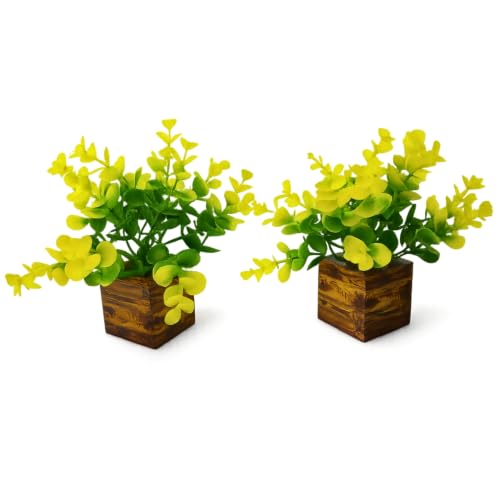 Image of DecoreBugs Artificial Eucalyptus Plant with Plastic Pot (Pack of 2) | 12 cm Height | Mini Potted Plants for Shelf Decor, Home, Office, Living Room, Desk & Table Item Decoration