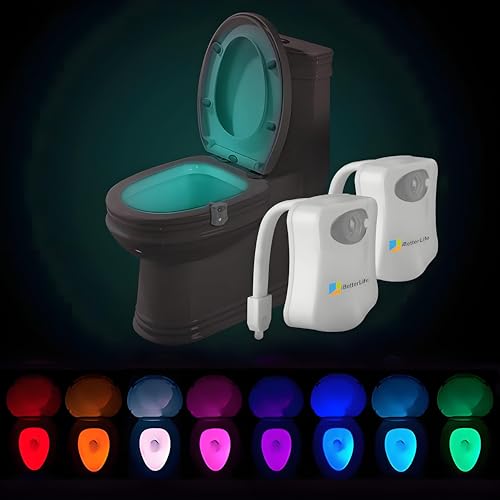 Image of Toilet Light with Motion Activated Sensor - 2Pack The Original 8 Color Changing LED Inside Toilet Bowl Night Light for Bathroom Decor - Cool Stuff, Funny Gifts for Kids Dad Teen Boys Girls Men Women