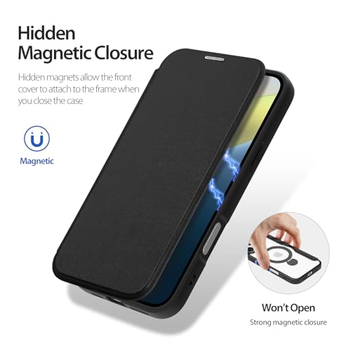 Coque iPhone 16 Plus MagSafe support magnétique transparent antichoc cuir PU - 7