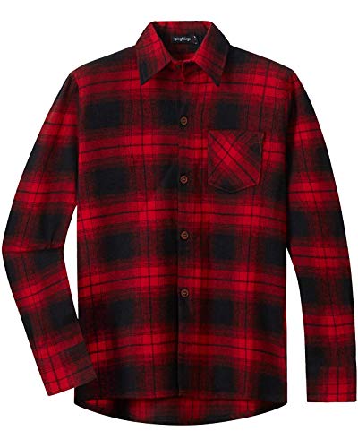 Spring&Gege Chemise à Carreaux en Flanelle Boutonnée à Manches Longues pour Garçon Rouge Noir 13-14ans Cover
