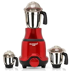 Sunmeet BUTR21 750-Watt Mixer Grinder with 3 Jars -1 Wet Jar, 1 Dry Jar and 1 Chutney Jar, Red