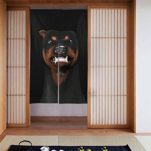怒ってるドーベルマン のれん 目隠し 間仕切り 遮光 柔らかい おしゃれ ロング 和風 暖簾 洗濯可 インテリア 玄関 キッチン リビング 飲食店 出入り口 トイレ 幅86cm×丈143cm