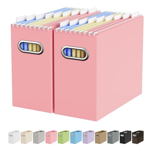 Oterri Cardboard File Organizer Box for Hanging File Folders Letter Size,File Box for Computer Desk,File Cabinet,Working Home,Office,Classroom(Pink,Letter Size - 2 Packs) Pink Letter Size -