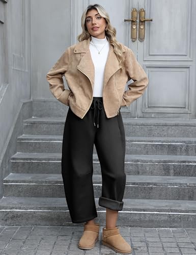 Hongsui Women's Baggy Sweatpants Fleece Lined Fall Winter Barrel Leg Pants Casual Drawstring Palazzo Pants with Pockets2