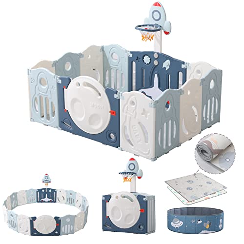 Bamitus - Parque de Juego para Bebe Plegable con Canasta y Alfombra, Parque Infantil de...