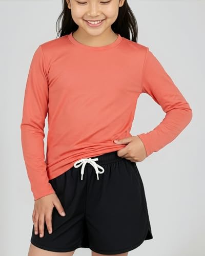 Image of Real Essentials 4 Pack: Girls' Dry-Fit Long Sleeve Crew Neck T-Shirt - Athletic Activewear Soccer Top for Teens Kids Youth