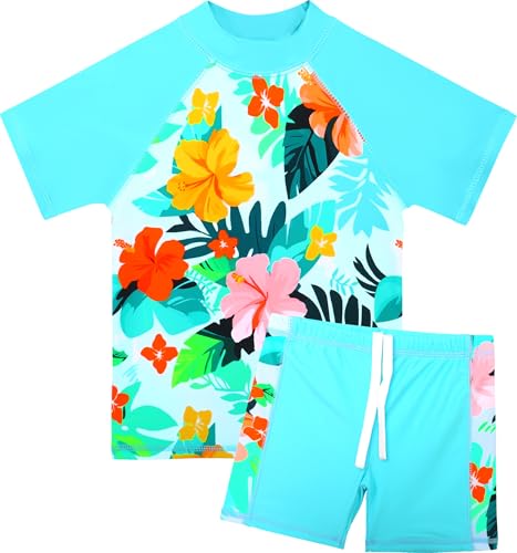 Image of TFJH E Girls Short Sleeve Swimwear Two Piece Swimsuit UPF 50+ Rash Guard Sets UV 3-12Y