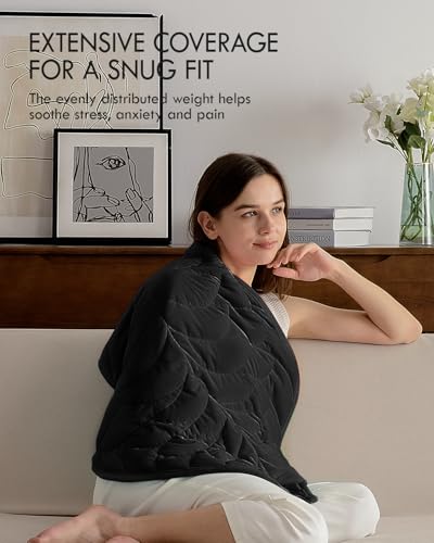 Image of Kaisa Weighted Blanket for Adults (5 lbs, 23 inch x 29 inch), Soft Weighted Lap Blanket Machine Washable, Small Heavy Blankets with Glass Beads for Travel & Sleep,Black