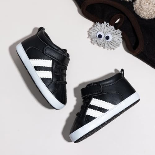 ISINSER Unisex Baby Premium PU Leather Sneaker Soft Non-Slip Sole Toddler Newborn Stripe Crib House Shoes4