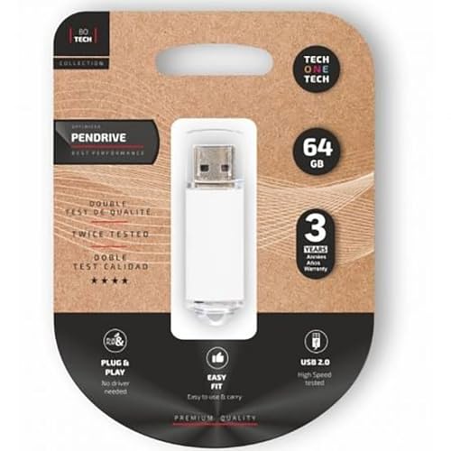 Tech One Tech TEC3007-64 USB-stick, wit, 64 GB