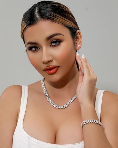 Image of Iced Classic Spring Clasps 9mm Cuban Link Chain Necklace /Bracelet, Everlasting Shine 14k Gold /Silver Plated Diamond Choker, Prong-Setting 5A Cubic Zirconia Hip Hop Jewelry For Men Women with Gift Box