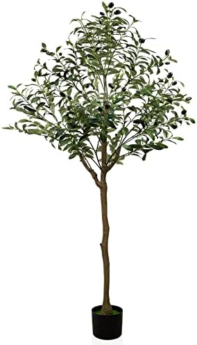 KOZOREN 5ft Artificial Olive Tree Fake Potted Olive Silk Tree with Planter Large Faux Olive Branches and Fruits Artificial Tree for Home Office Living Room Decor Porch Balcony