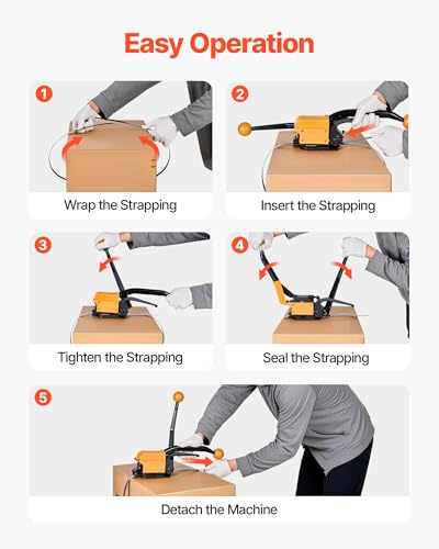 Image of VEVOR Banding Strapping Kit, Heavy Duty A3 Steel Banding Sealer Tool with Adjustable Width, Manual Metal Pallet Packaging Strapping Kit for Warehouse, Transportation, Industrial Bundling, Home Use