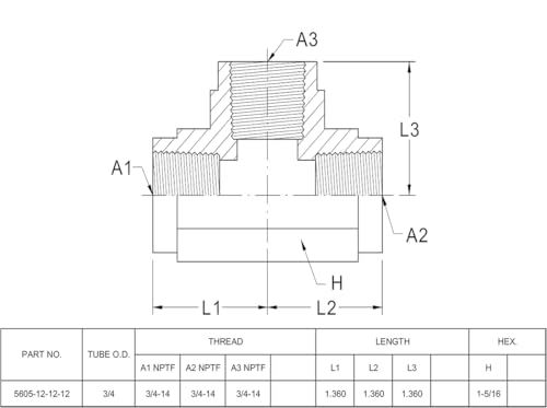 Image of 5605-12-12-12 Hydraulic Hose Adapter Fitting 3 /4 inchFemale(3 /4 inch-14NPTF) x 3 /4 inchFemale(3 /4 inch-14NPTF) x 3 /4 inchFemale(3 /4 inch-14NPTF) Street Tee SAE Pipe Joints Connector Carbon Steel