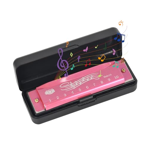 Blues Armónica 10 Agujeros Armónicas Diatonica En Do, Harmonica Diatonica C Armónica Blues Harp con Estuche, Para Principiantes, Adultos, Niños, Profesionales (Rosa)