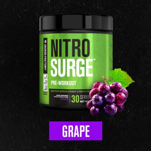 Image of Jacked Factory NITROSURGE Pre Workout Supplement - Endless Energy, Instant Strength Gains, Clear Focus, Intense Pumps - Nitric Oxide Booster & Powerful Preworkout Energy Powder - 30 Servings, Grape