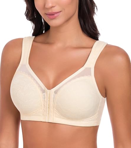 Lemorosy Women's Full Coverage Plus Size Front Closure Posture Back Non-Padded Wireless Support Minimizer Bra4