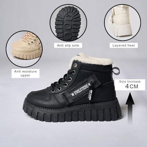 Women's Winter Boots, Lace Up Warm Sneakers, Zipper Design Thick Heels4