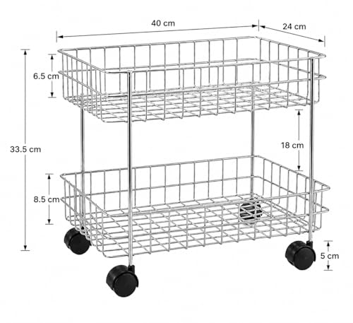 Image of Stainless Steel Kitchen Storage Trolley, 2 Layer, Folding Perforated Design, with Wheels, for Spice, Fruits and Vegetable Organiser (2 Tire Trolly)