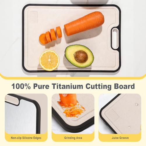 Tablas de Cortar de Titanio para Cocina, Tamaño Grande 38.6 cm × 26.4 cm, Titanio Puro/PP, Tabla de Cortar Doble Cara de Grado Alimentario, Fácil de Limpiar miniatura 5