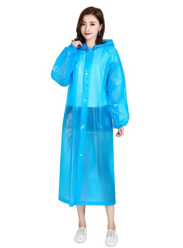 w+ Unisex Raincoat With Hood | Waterproof Rain Poncho | EVA Material | Reusable | Lightweight | Universal Size | Raincoat for Men and Women (High Quality) (Blue)-picture-38