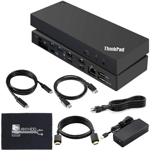 Lenovo 40AN0135US Dock 135W Bundle - Gen 2 Dual UHD 4K Display with 135W Power Adapter + 4K HDMI Cable + 4K DisplayPort Cable + Thunderbolt Cable + Microfiber Cloth - Lenovo Docking Station (Renewed)