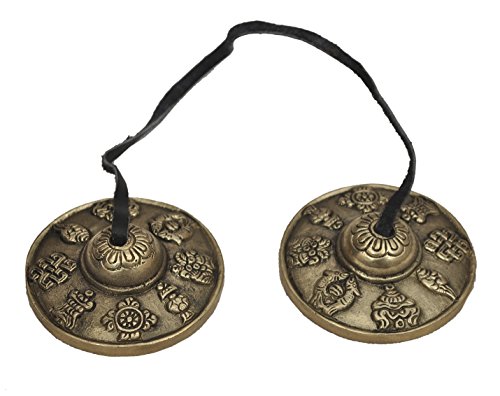 Dharma Store - Tibetan Tingsha Cymbals - 6.2 Cm - 8 Lucky Symbols Embossed #TOP2