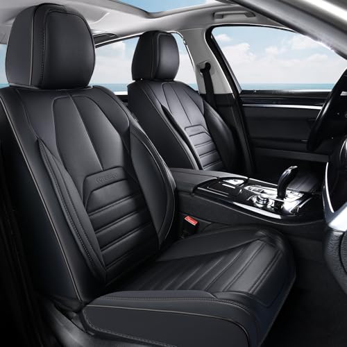 Image of Coverado Seat Covers, Car Seat Covers Front Seats, Automotive Seat Covers, Waterproof Nappa Leather Car Seat Cover, Car Seat Cushion, Black Seat Covers Carseat Cover Universal Fit for Most Cars