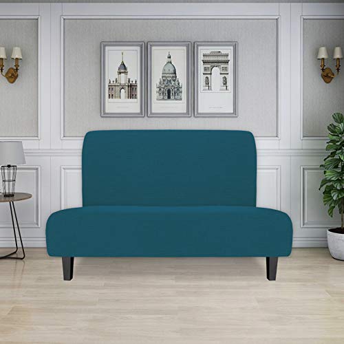 Image of Easy-Going Stretch Medium Futon Slipcover Armless Futon Cover Peacock Blue