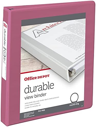 Office Depot® Brand 3-Ring Durable View Binder, 1" Round Rings, 49% Recycled, Dusty Rose