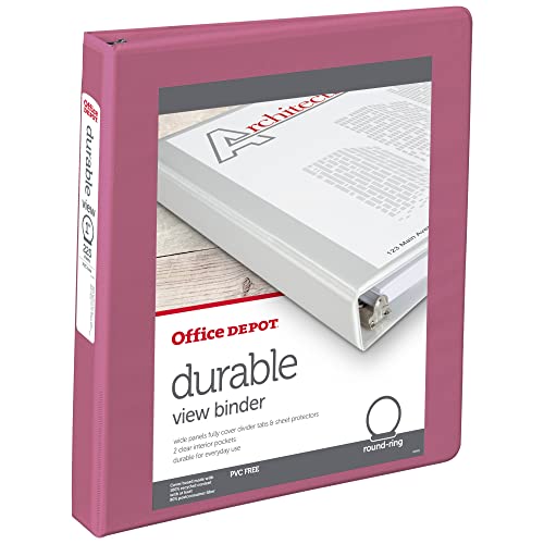 Office Depot® Brand 3-Ring Durable View Binder, 1" Round Rings, 49% Recycled, Dusty Rose #TOP3