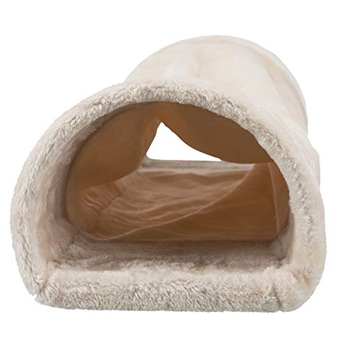 TRIXIE 63102 Kuscheltunnel mit 2 Ausgängen, Zwergkaninchen, 27 × 21 × 80 cm, beige