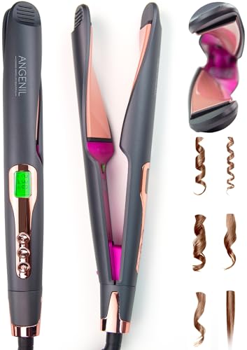 ANGENIL Pro Twist Piastra per capelli da donna, Piastra e arricciacapelli a doppio voltaggio 2 in 1, Ferro arricciacapelli rotondo multi-styler con tappetino anti-silicone, Display LCD, (130°C-230°C)