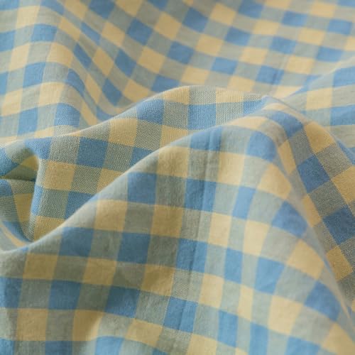 Image of LifeTB Blue Yellow Gingham Comforter Set King 3 Pieces Plaid Checkered Comforter with 2 Pillowcases Soft Fluffy Grid Farmhouse Gingham Bedding Set Breathable Geometric Plaid King Comforter Set