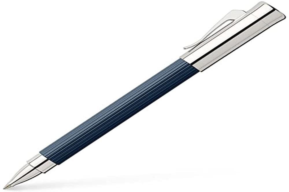 Graf von Faber-Castell 141573 Tintenroller Tamitio nachtblau | Schnell trocknende schwarze Tinte und kannelierter Metallschaft