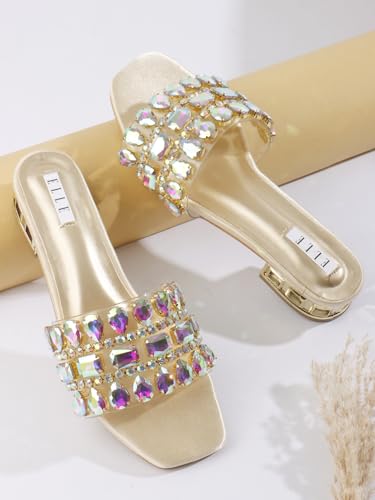 Image of ELLE Women's Embellished Gemstone Sandal - Low Heel Glamour Wedding Sandals