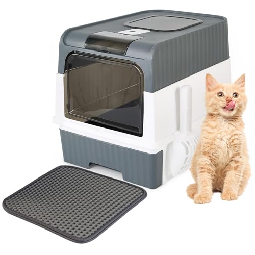 Cat Litter Box with Litter Mat, 18"x14"x13" Large Litter Box for Big Cats, Enclosed Removable Litter Boxs, Front Entry Top Exit Kitty Box, Odor Control, Easy to Clean (Grey) - image 8
