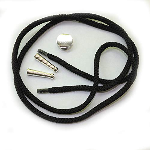 Blank Bolo Tie Kit Sterling Silver Plated Parts Round Slide Black Cord DIY One Set