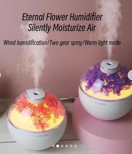 Image of USB Aromatherapy Essential Oil Diffuser & Cool Mist Humidifier - LED Light & Dried Flowers - Quiet Air Purifier for Home, Office, Bedroom, Gift for Women