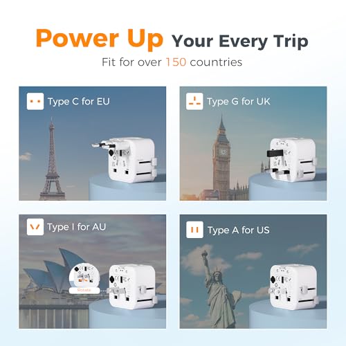 Image of TESSAN 2 Pack Universal Travel Adapter, Ultra Thin International Power Adapter, European Travel Plug Adaptor Worldwide US to Europe UK Italy Ireland New Zealand Japan (Type C G A I)