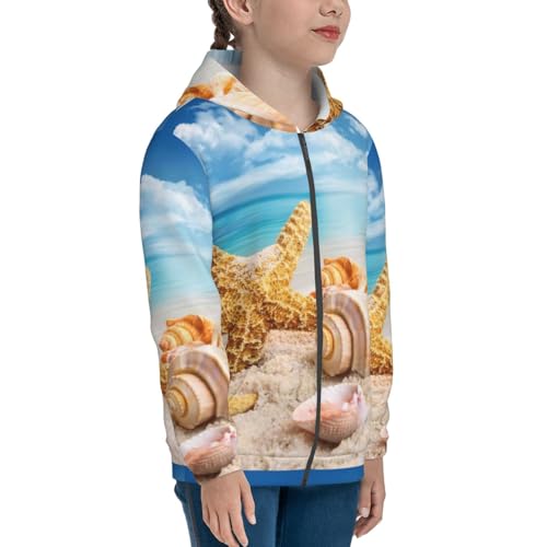 Beach Starfish Shell Kids Pullover Hoodies Boys Zip Up Sweatshirts Girls Athletic Clothes with Pocket4