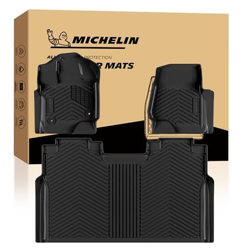 Image of Michelin Vehicle Mats for 2015-2026 Ford F150 /2022-2025 Lightning Crew Cab | Fit SuperCrew Cab 2nd Row w /o Fold Flat Storage Carpet Floor, All-Weather TPE Custom Fit Floor Mats /Truck Liner, Premier