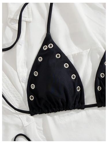 Women's 2 Piece Sexy Micro Bikini Sets Grommet Eyelet Swimsuit Halter Triangle Tie Side Cheeky Bathing Suit4