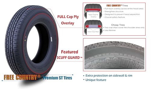 Image of Free Country GRAND RIDE Set 2 Premium Trailer Tires ST215 /75R14 8PR Load Range D Radial w /Scuff Guard 8mm Deep Tread