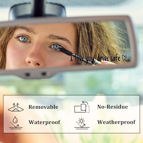 Image of UpgradeI Love You Drive Safe Mirror Stickers, 3 Pcs Cute Car Stickers for Women, Vinyl Waterproof Car Decals for Rearview Mirror Window Windshield, Funny Love Sticker for Auto Accessories (Black)